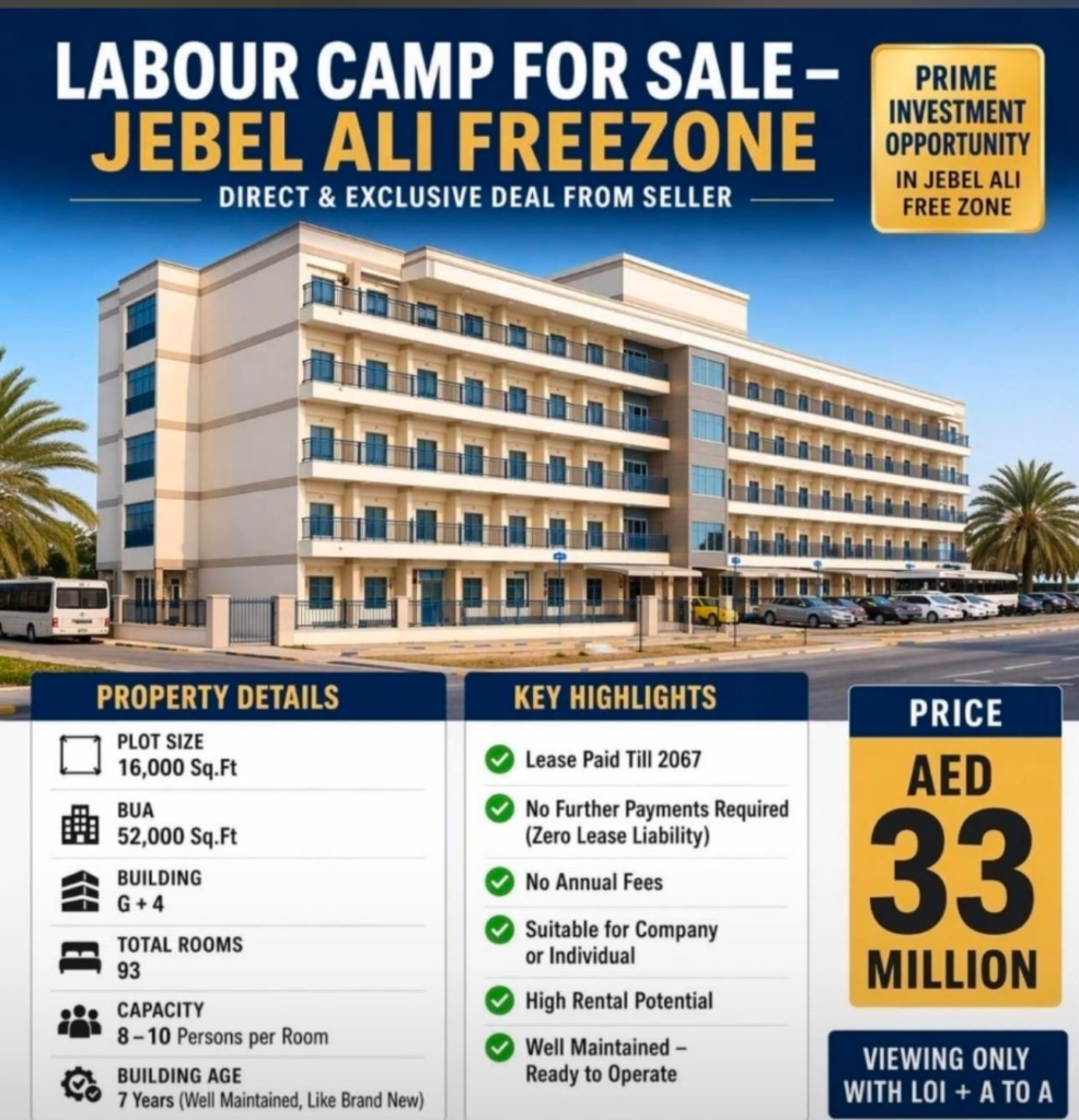 93 Rooms LABOUR CAMP FOR SALE – JEBEL ALI FREEZONE