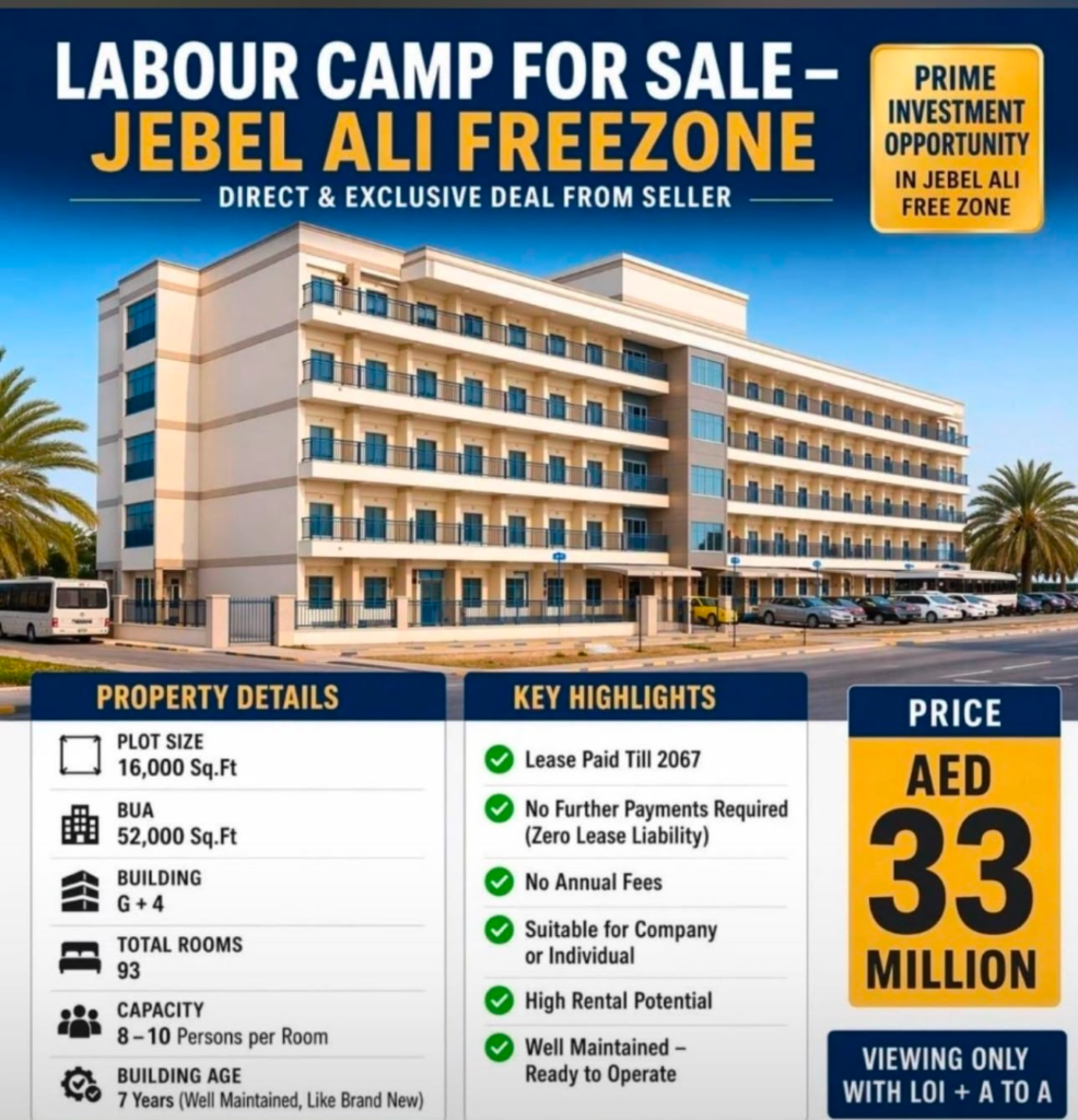 93 Rooms LABOUR CAMP FOR SALE – JEBEL ALI FREEZONE