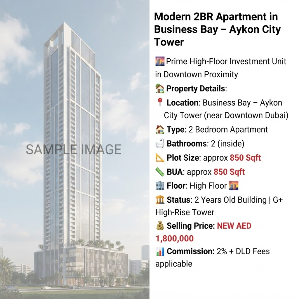 Modern 2BR Apartment in Business Bay – Aykon City Tower