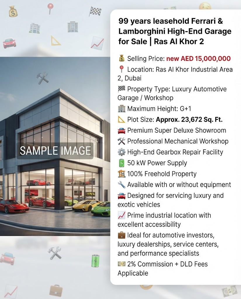 99 years leasehold Ferrari & Lambo High-End Garage for Sale | Ras Al Khor 2