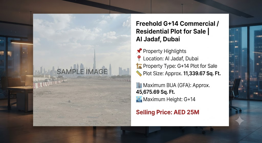 Freehold G+14 Commercial / Residential Plot for Sale | Al Jadaf, Dubai