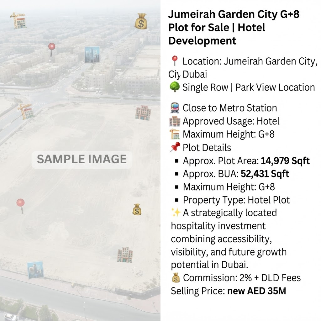 Jumeirah Garden City G+8 Plot for Sale | Hotel Development