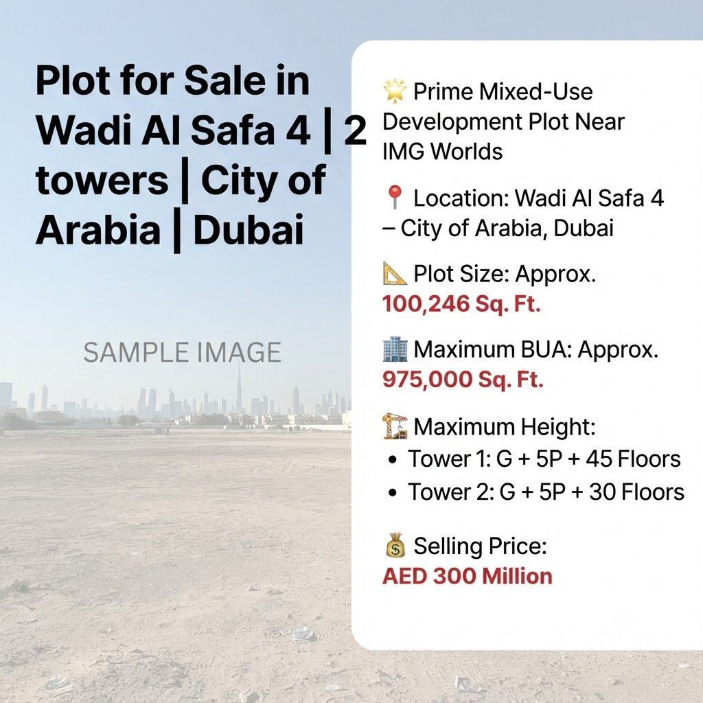 Plot for Sale in Wadi Al Safa 4 | 2 towers | City of Arabia | Dubai