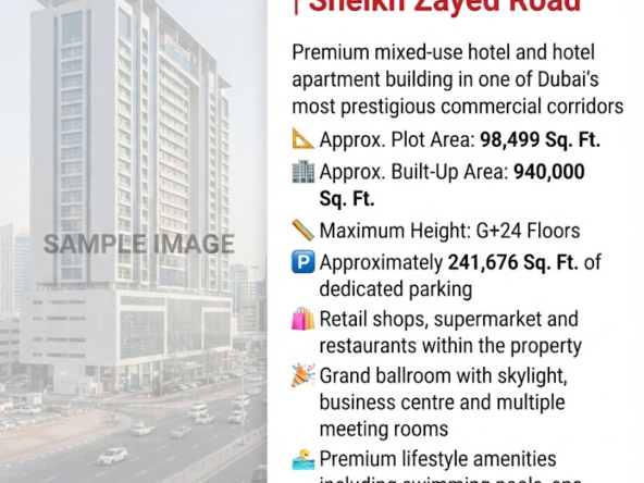630 Rooms G+24 Hotel Building for Sale | Sheikh Zayed Road