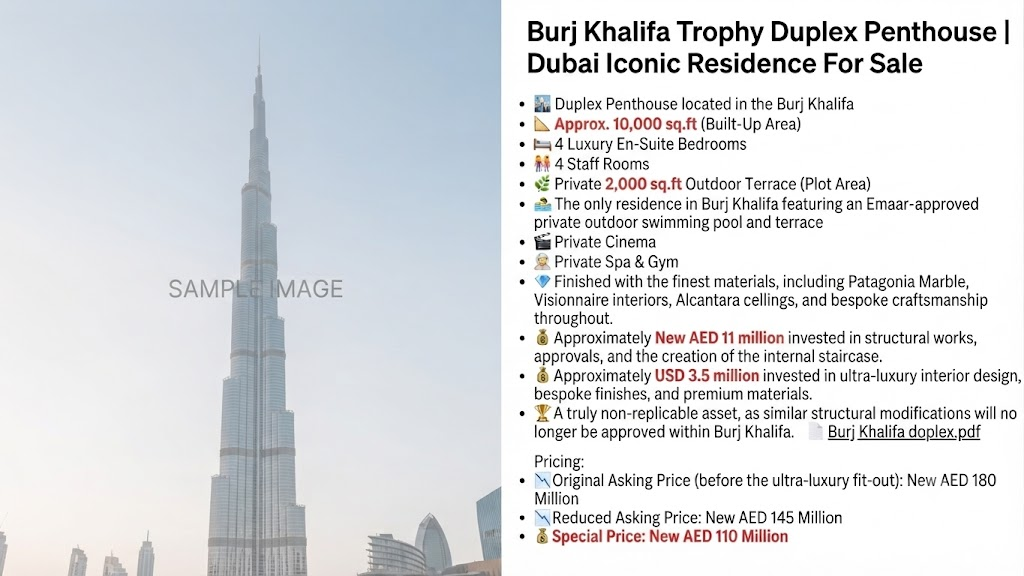 Burj Khalifa Trophy Duplex Penthouse | Dubai Iconic Residence For Sale