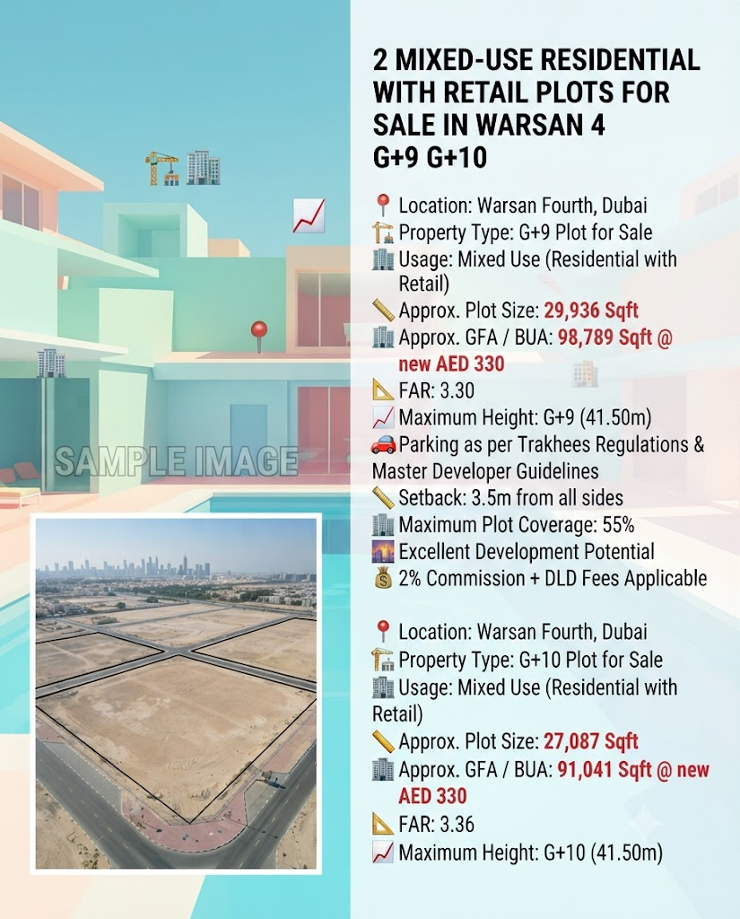 2 Mixed-Use Residential with Retail plots for Sale in Warsan 4