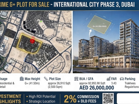 G+10 Residential with Retail Plot for sale International City Phase 3