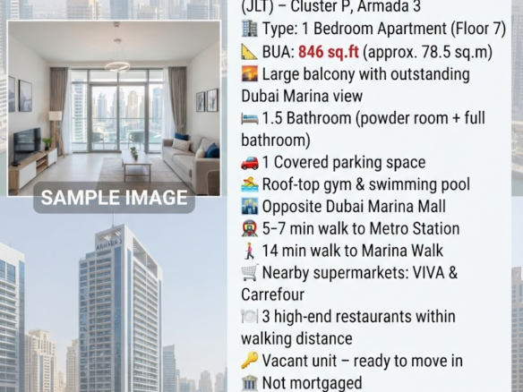 Spacious 1BR Apartment | Armada 3 JLT – Marina View Living