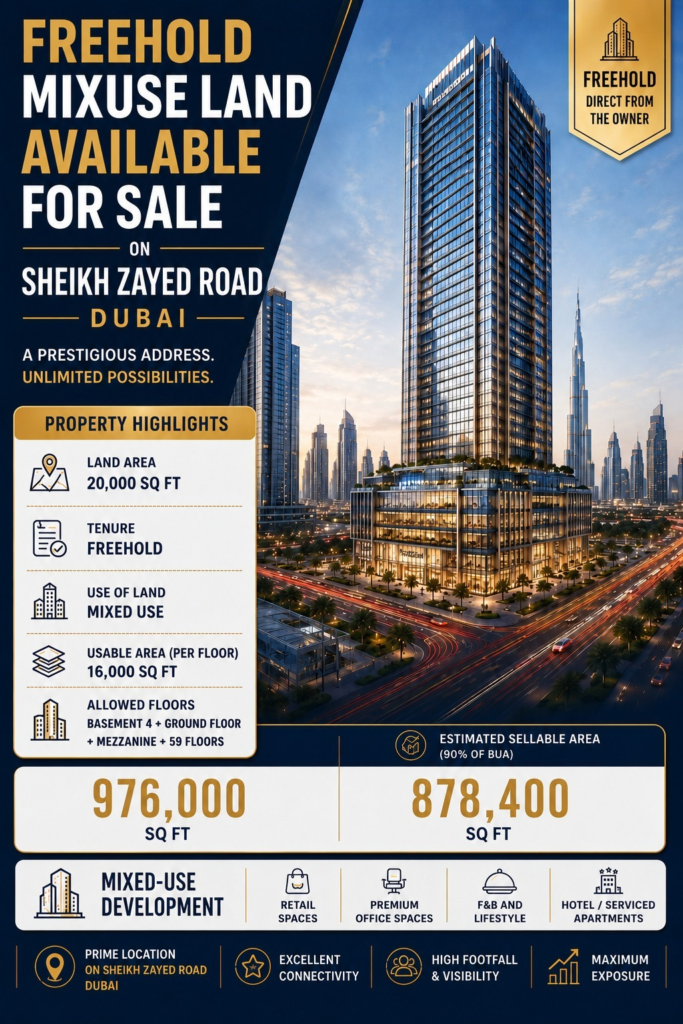 G+59 Mixed-Use Plot for Sale on Sheikh Zayed Road, Dubai