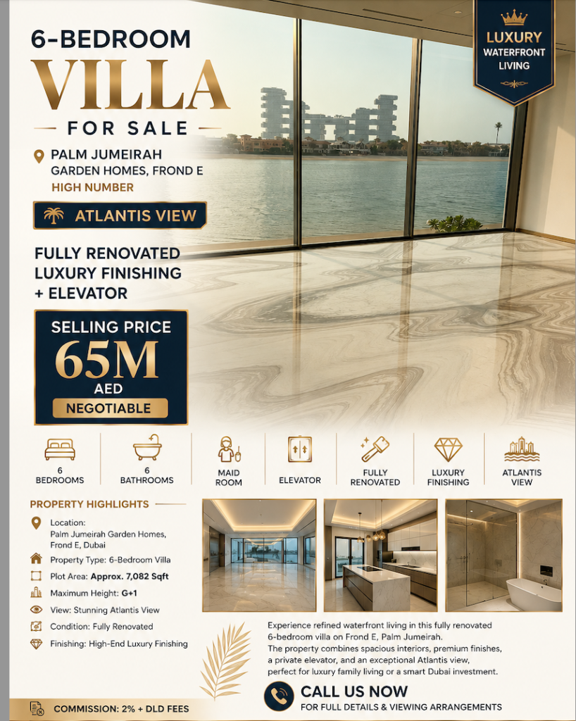 Villa for sale in Palm Jumeirah garden homes frond E High Number