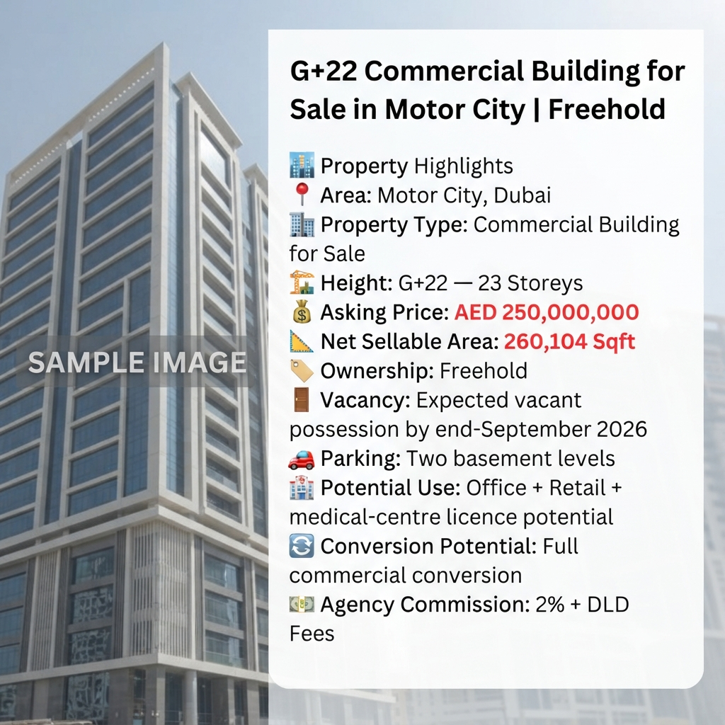 G+22 Commercial Building for Sale in Motor City | Freehold