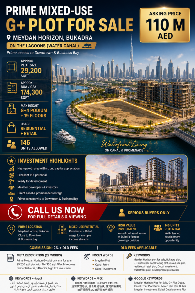 G+19 Meydan  Bukadra G+ Plot for Sale | Canal-Facing Mixed-Use