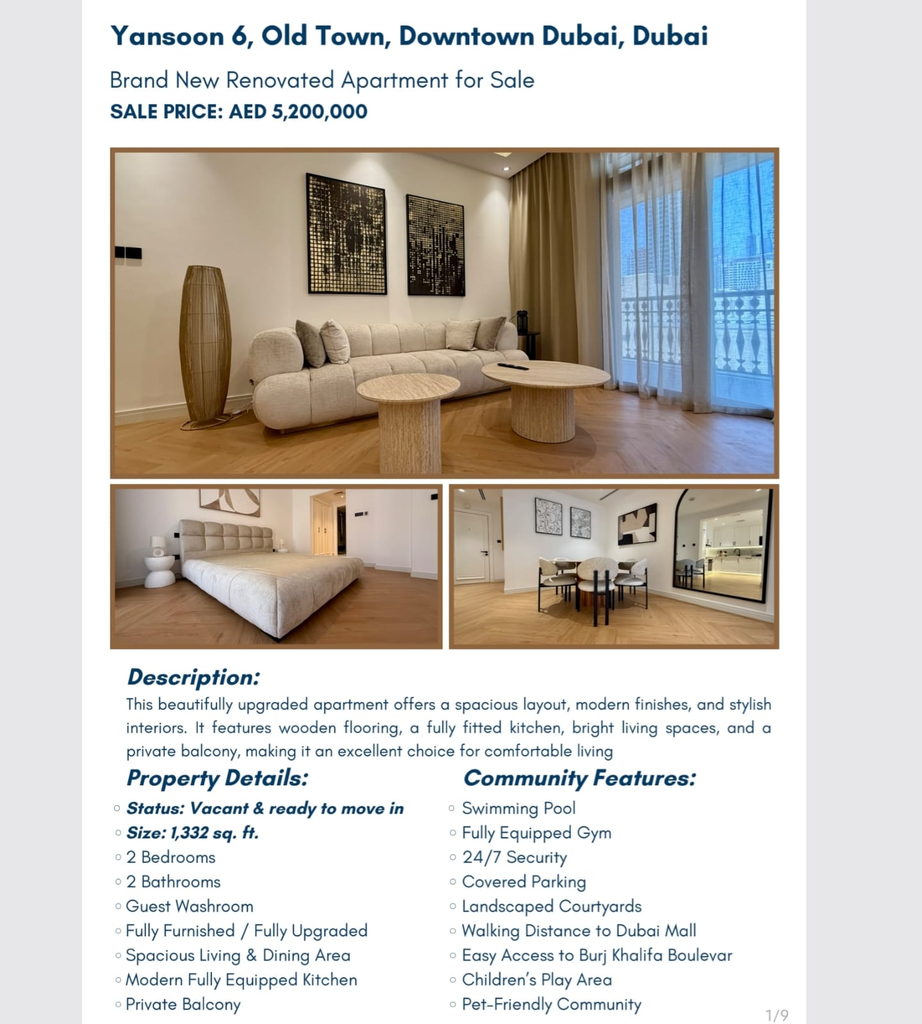 🏙️ Luxury 2BR Apartment for Sale | Yansoon 6, Old Town, Downtown Dubai