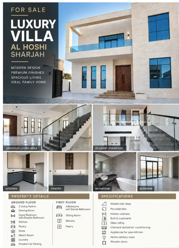 FOR SALE: Luxury G+ Villa in Al Hoshi Sharjah – Modern Family Home