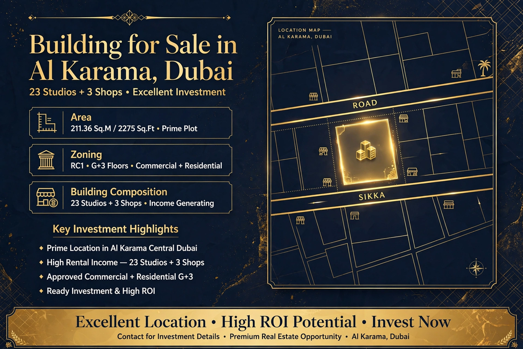 G+3 Building for Sale in Al Karama – 23 Studios & 3 Shops