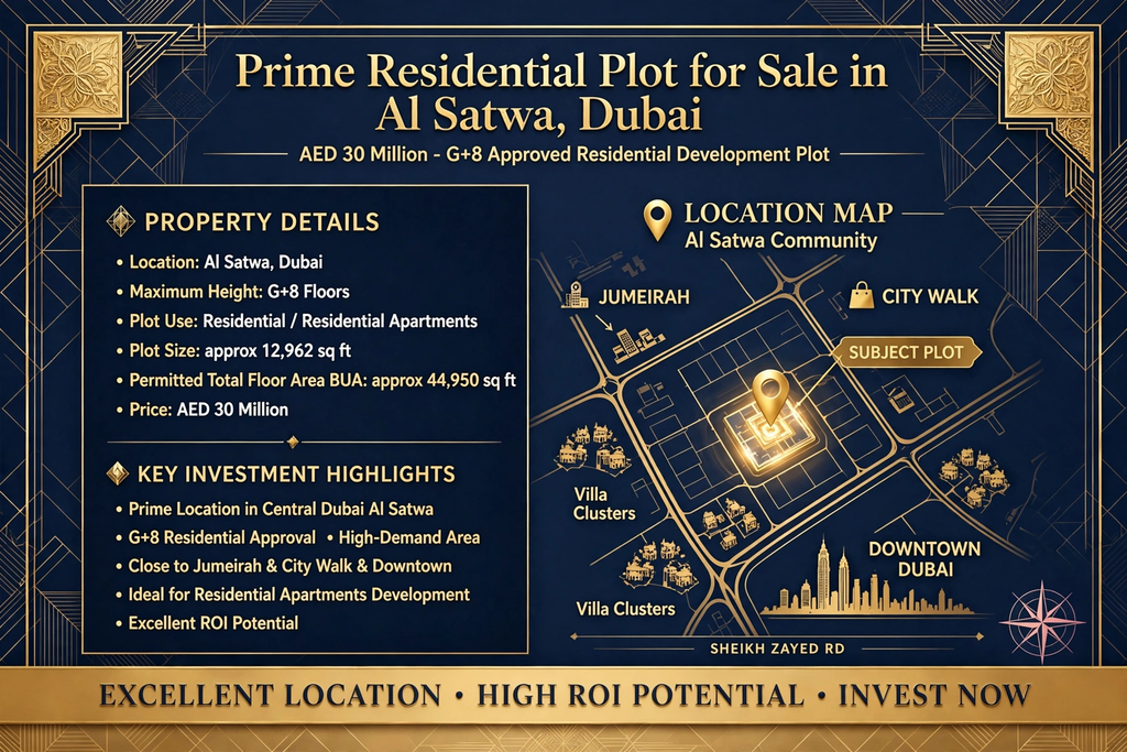 G+8 Plot in Al Satwa for Sale