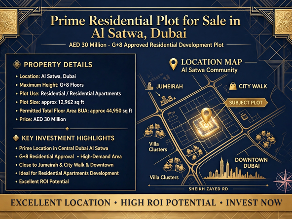 G+8 Plot in Al Satwa for Sale