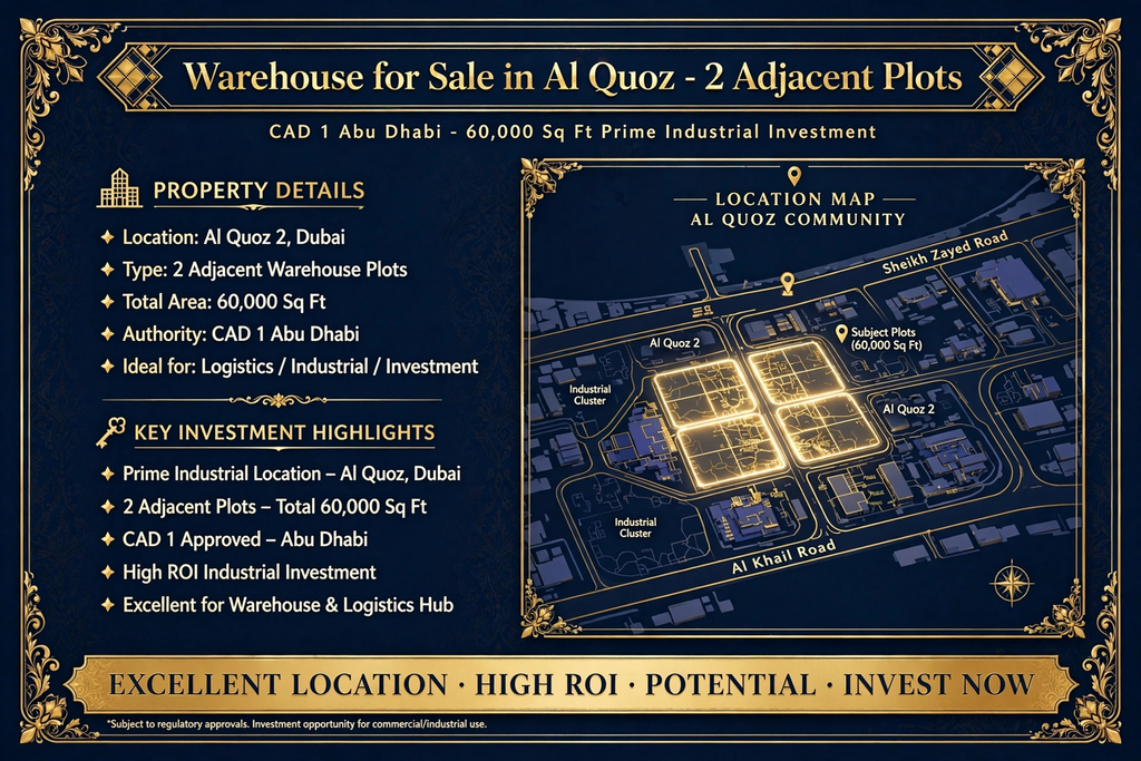 Warehouse for Sale in Al Quoz – 2 Adjacent Plots | CAD 1 Abu Dhabi