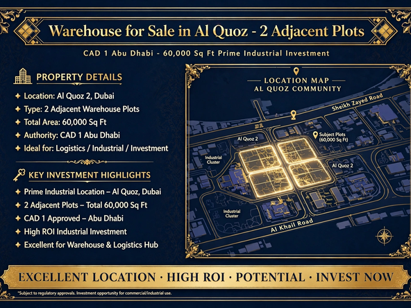 Warehouse for Sale in Al Quoz – 2 Adjacent Plots | CAD 1 Abu Dhabi