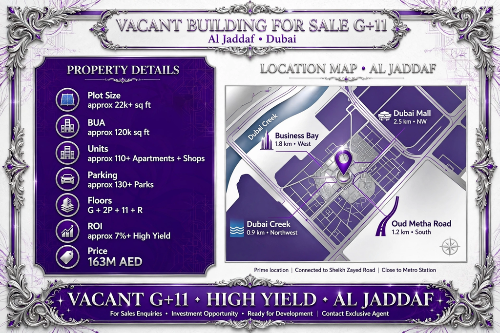 Vacant Building for Sale G+11 in Al Jaddaf, Dubai