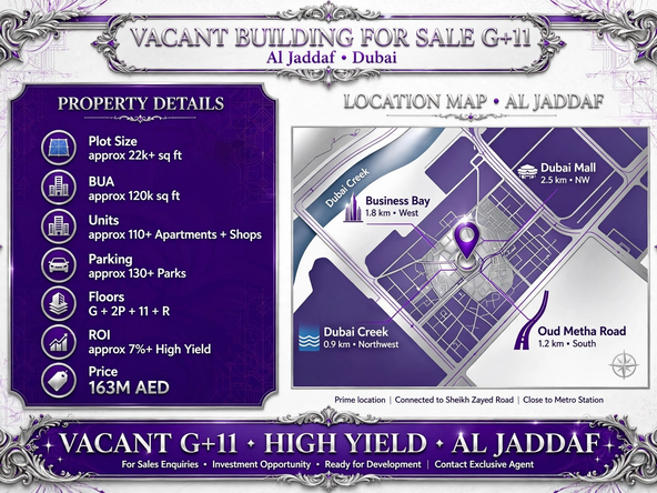 Vacant Building for Sale G+11 in Al Jaddaf, Dubai