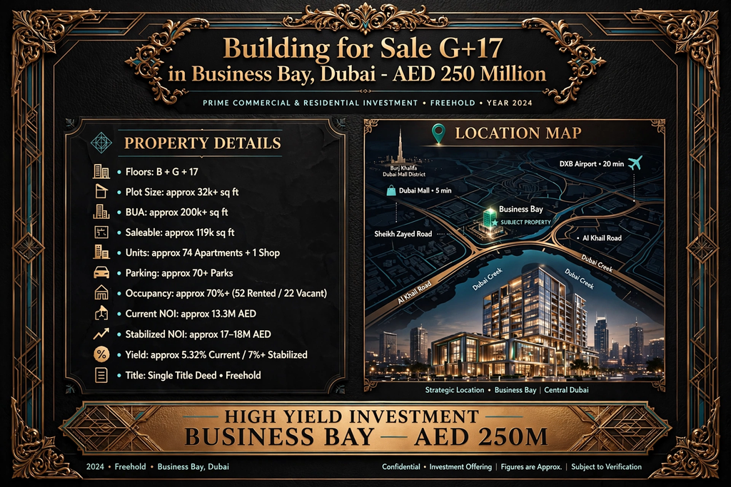 Building for Sale G+17 in Business Bay, Dubai AED 250 Million
