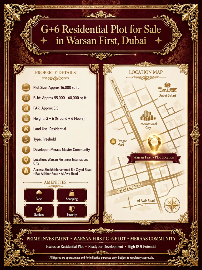 G+6 Residential Plot for Sale in Warsan First, Dubai