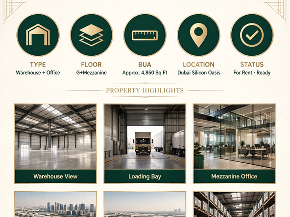 G+ Mezzanine Warehouse + Office for Rent in Dubai Silicon Oasis