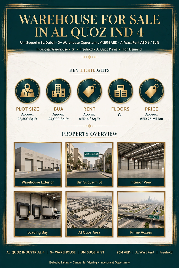 Warehouse for Sale in Al Quoz Industrial 4 – G+ Warehouse