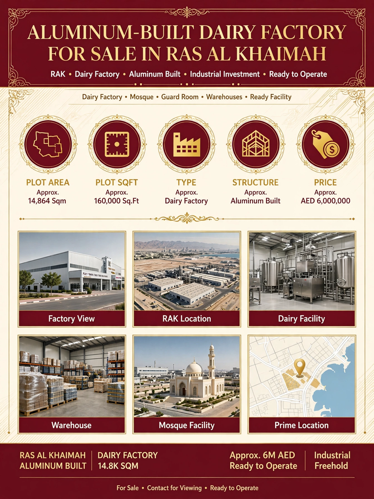 Aluminum-Built Dairy Factory for Sale in Al , Ras Al Khaimah