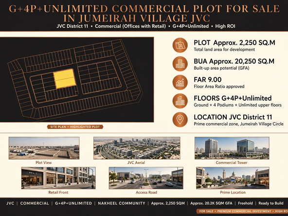G+4P+Unlimited Commercial Plot for Sale in Jumeirah Village JVC