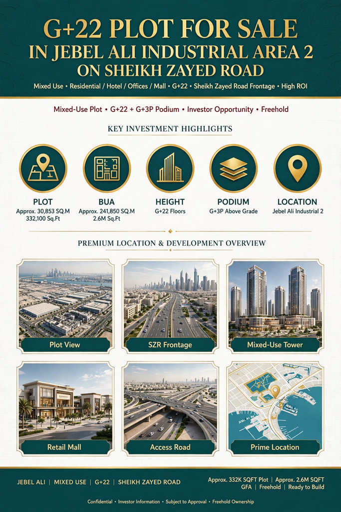 Hot Investment: G+22 Mixed-Use Plot on Sheikh Zayed Road