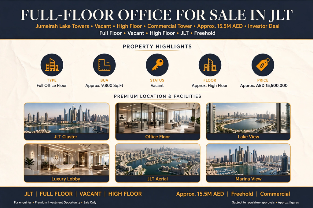 Full-Floor Office for Sale in JLT | Vacant High-Floor Commercial