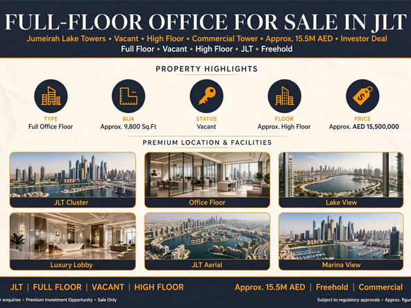 Full-Floor Office for Sale in JLT | Vacant High-Floor Commercial