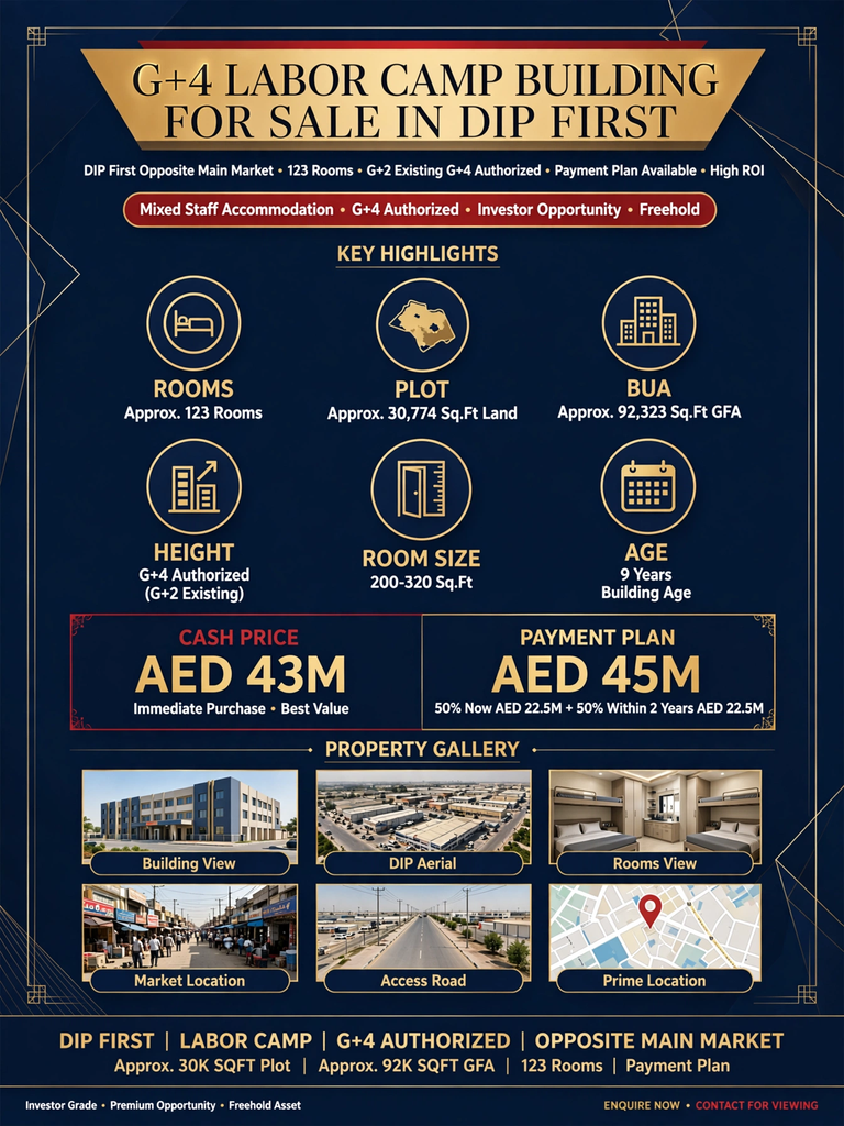 G+4 Building for Sale in DIP First - Labor Camp with Payment Plan