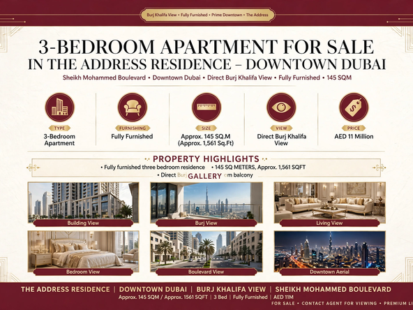 3-Bedroom Apartment for Sale in The Address Residence – Downtown Dubai
