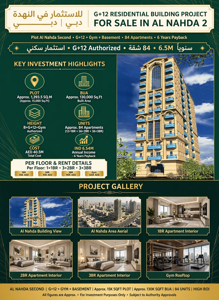 G+12 Building for JV in Al Nahda Second Dubai -  