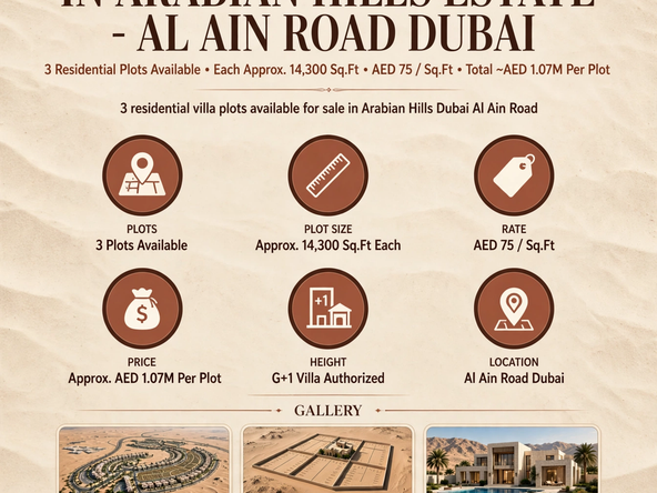 G+1 Villa Plot for Sale in Arabian Hills Estate - Al Ain Road Dubai