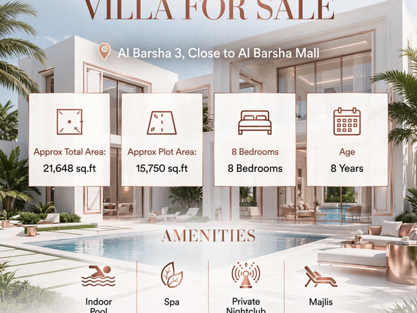 8-BR Luxury Villa for Sale in Al Barsha 3 | Close to Al Barsha Mall
