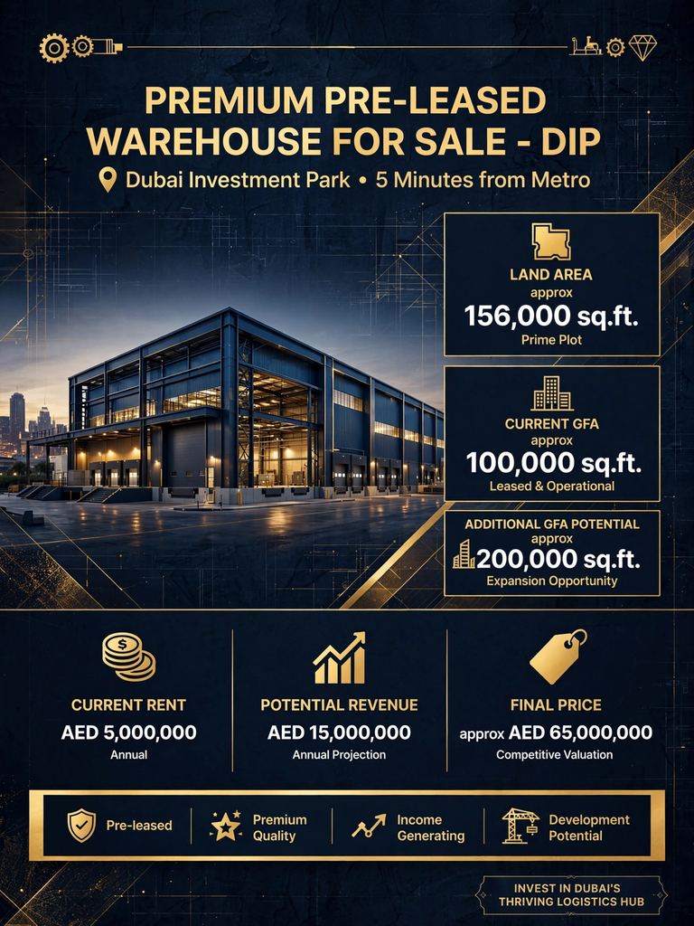 Pre-Leased Warehouse for Sale DIP | approx 156,000 sq.ft Land