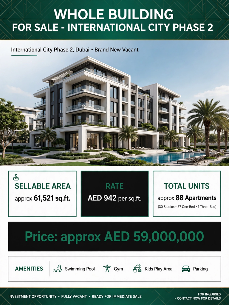 Building for Sale International City Phase 2 | Brand New Vacant