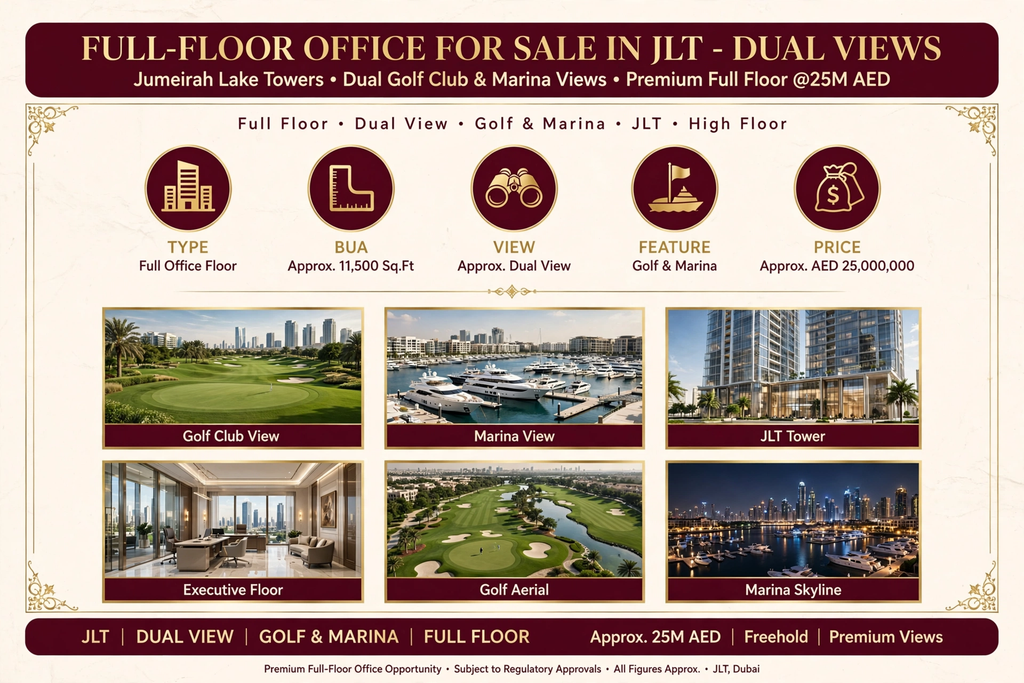 Full-Floor Office for Sale in JLT | Dual Golf Club & Marina Views