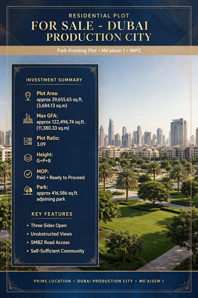 Residential Plot for Sale Dubai Production City  | G+P+8