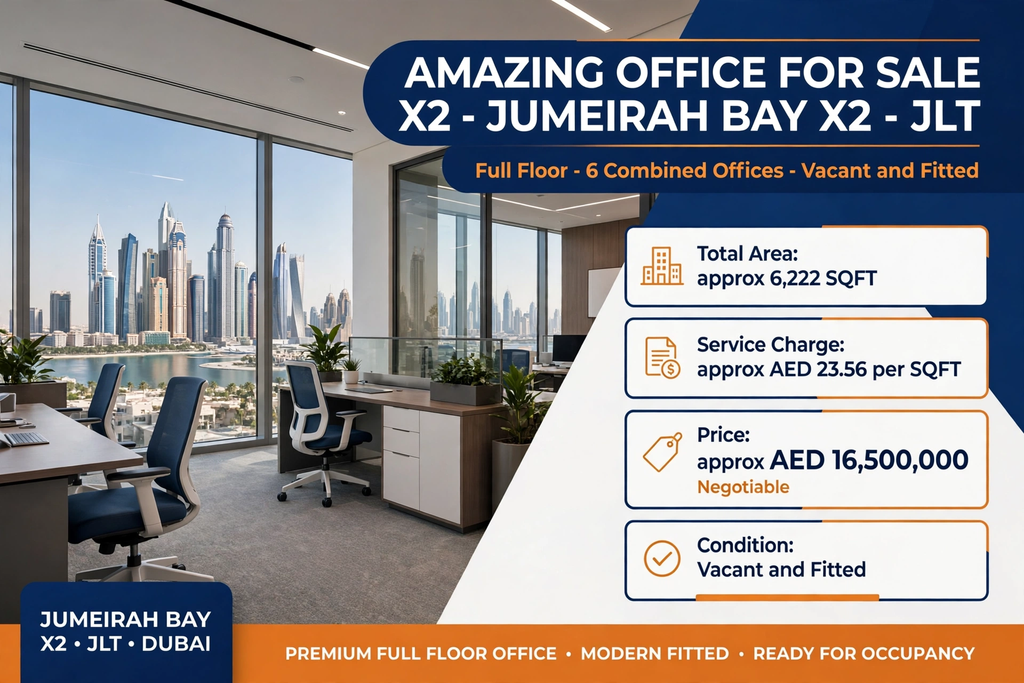 🏢 Amazing Office for Sale in JLT (Jumeirah Lake Towers) – Jumeirah Bay X2